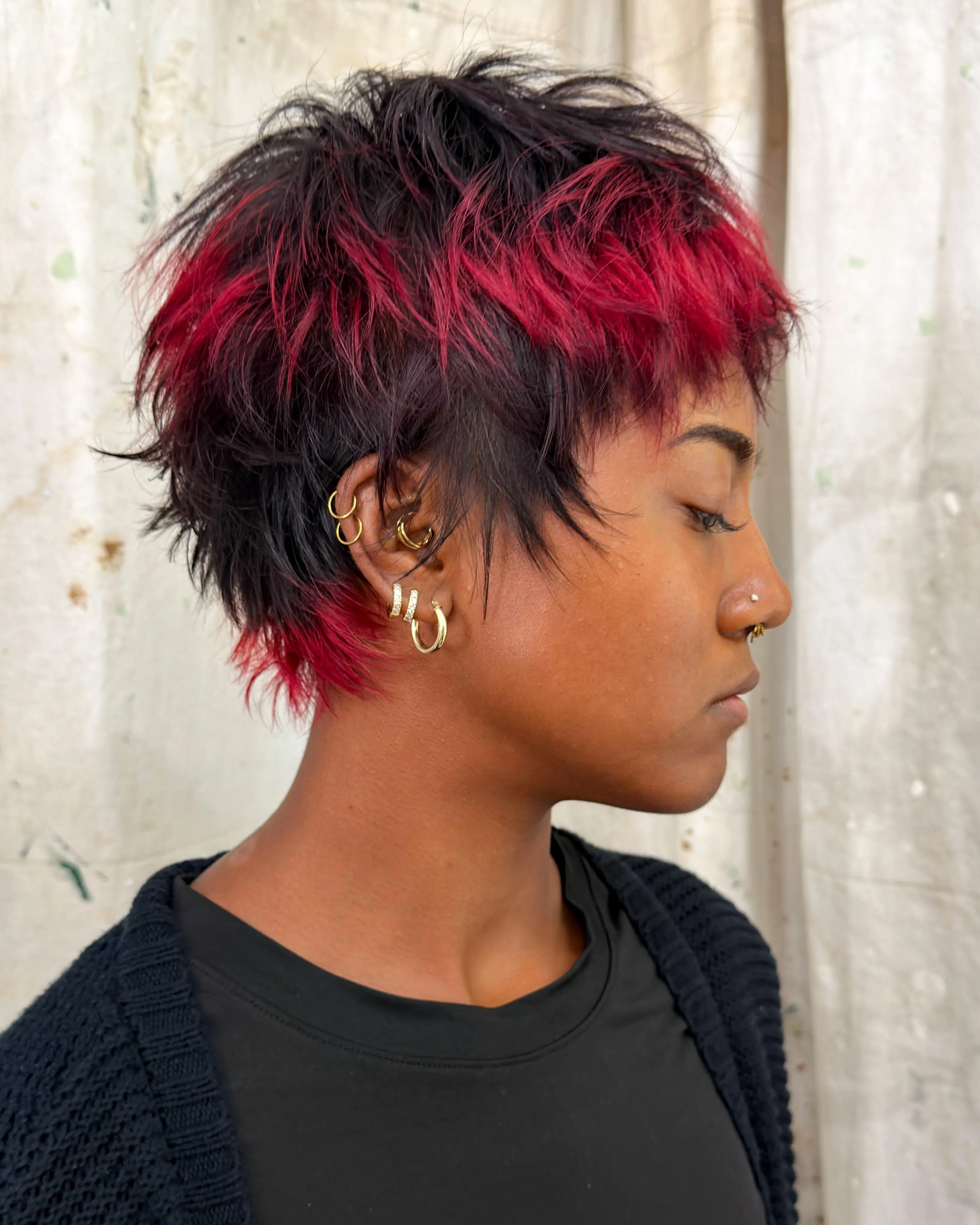 Short halo fringe with textured mullet back