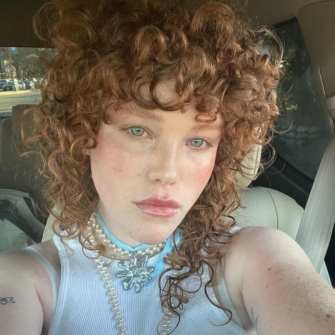 Copper curly mullet shag with rounded fringe