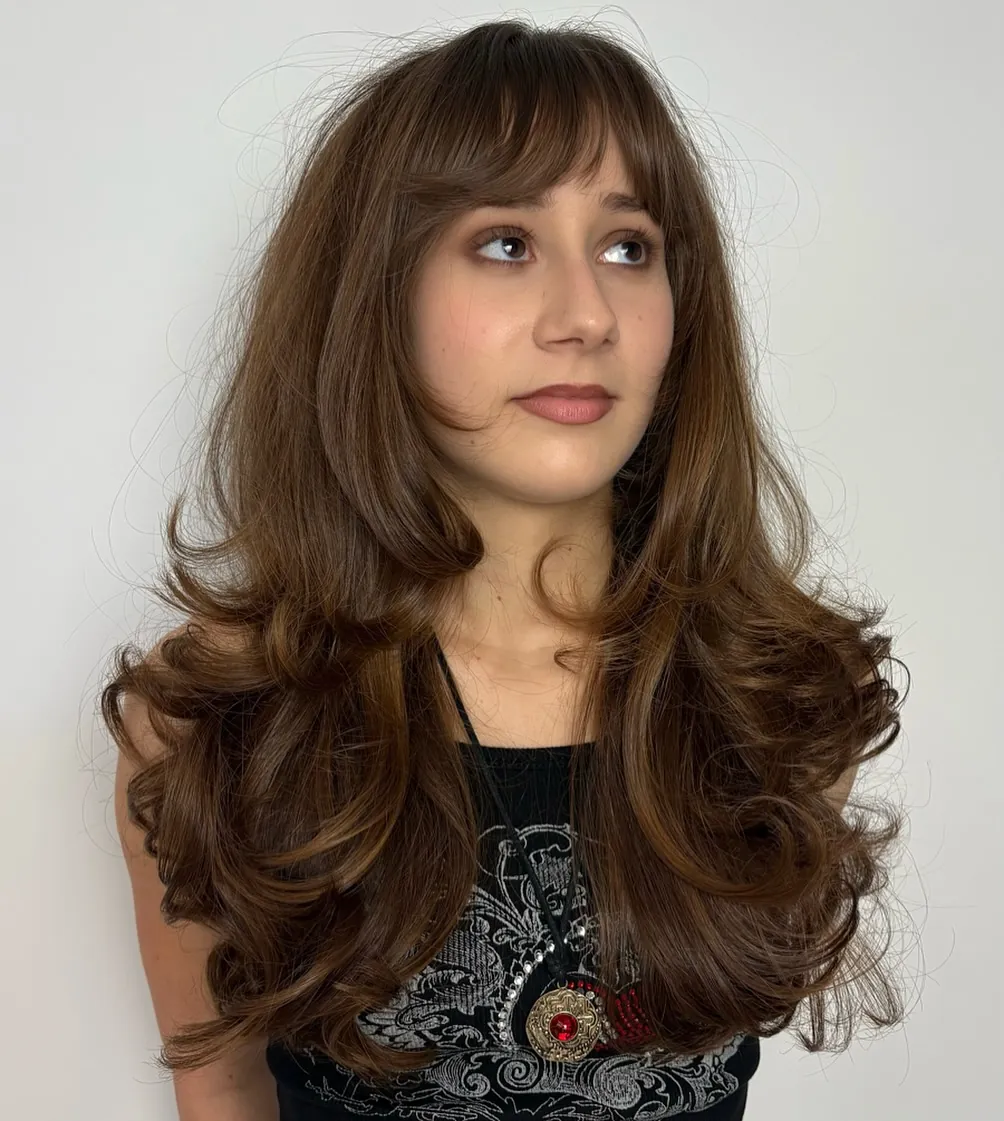 Bouncy long layers with full soft bangs
