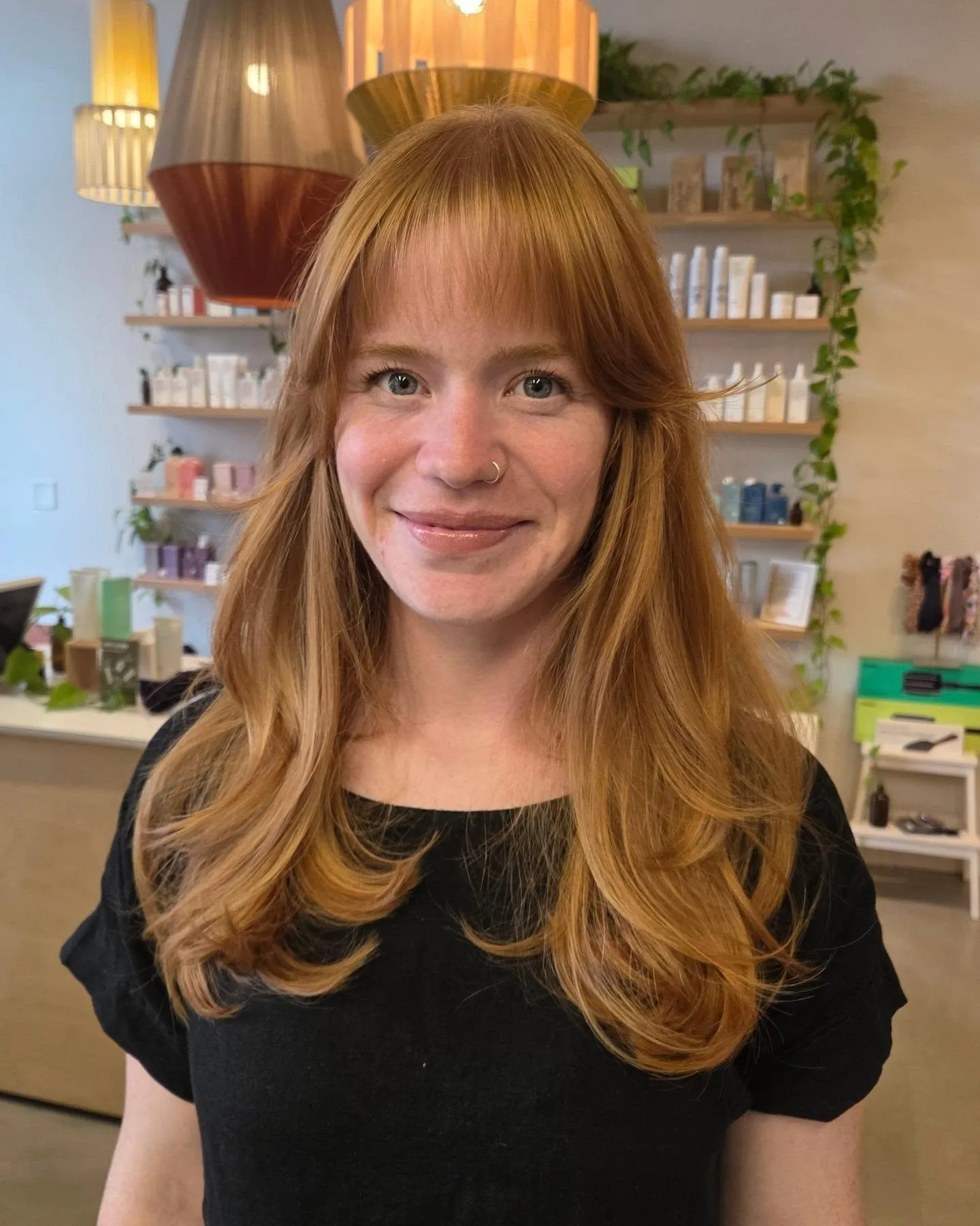 Rounded long layers with wispy full bangs