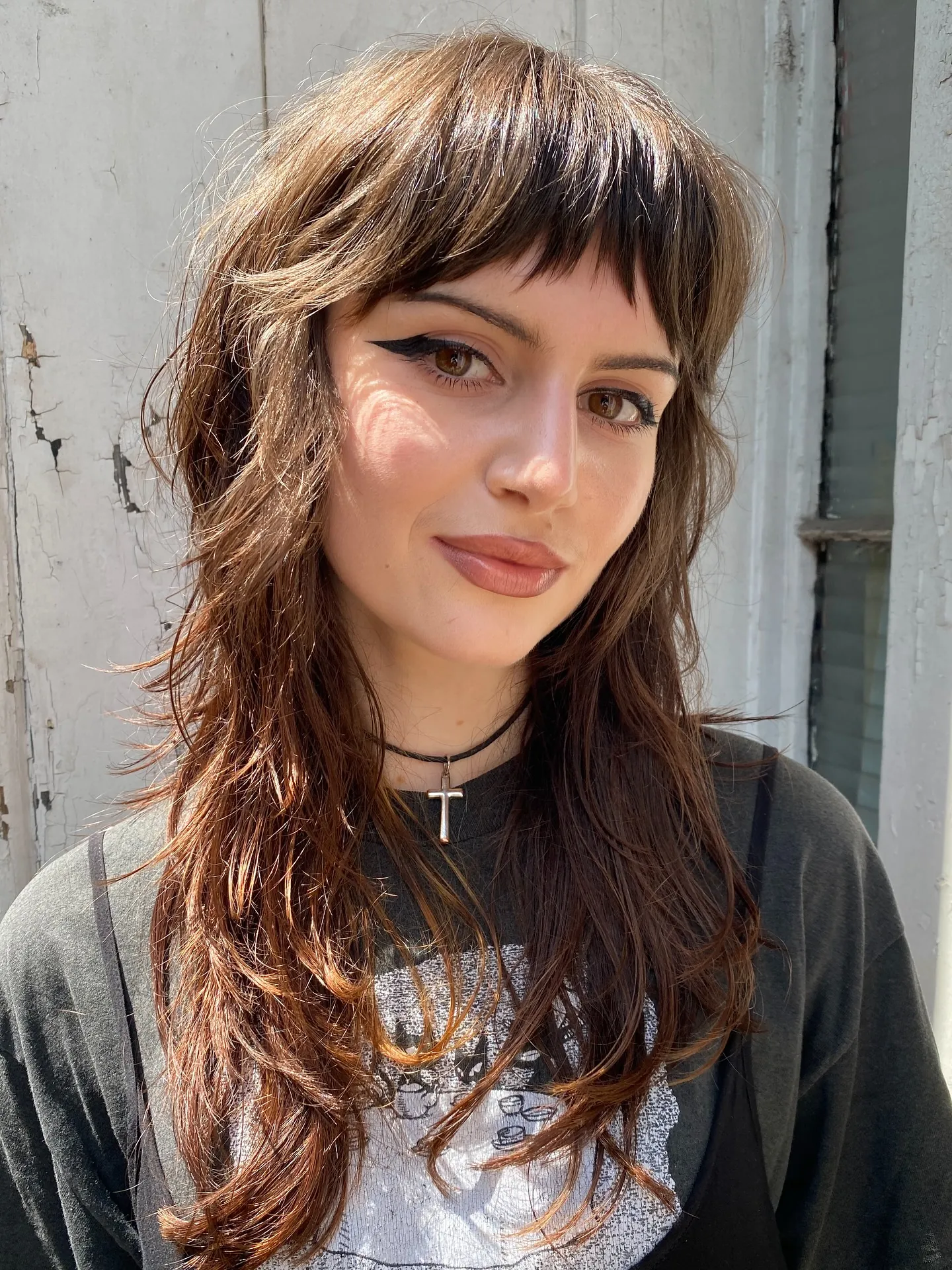 Long shaggy layers with short micro bangs