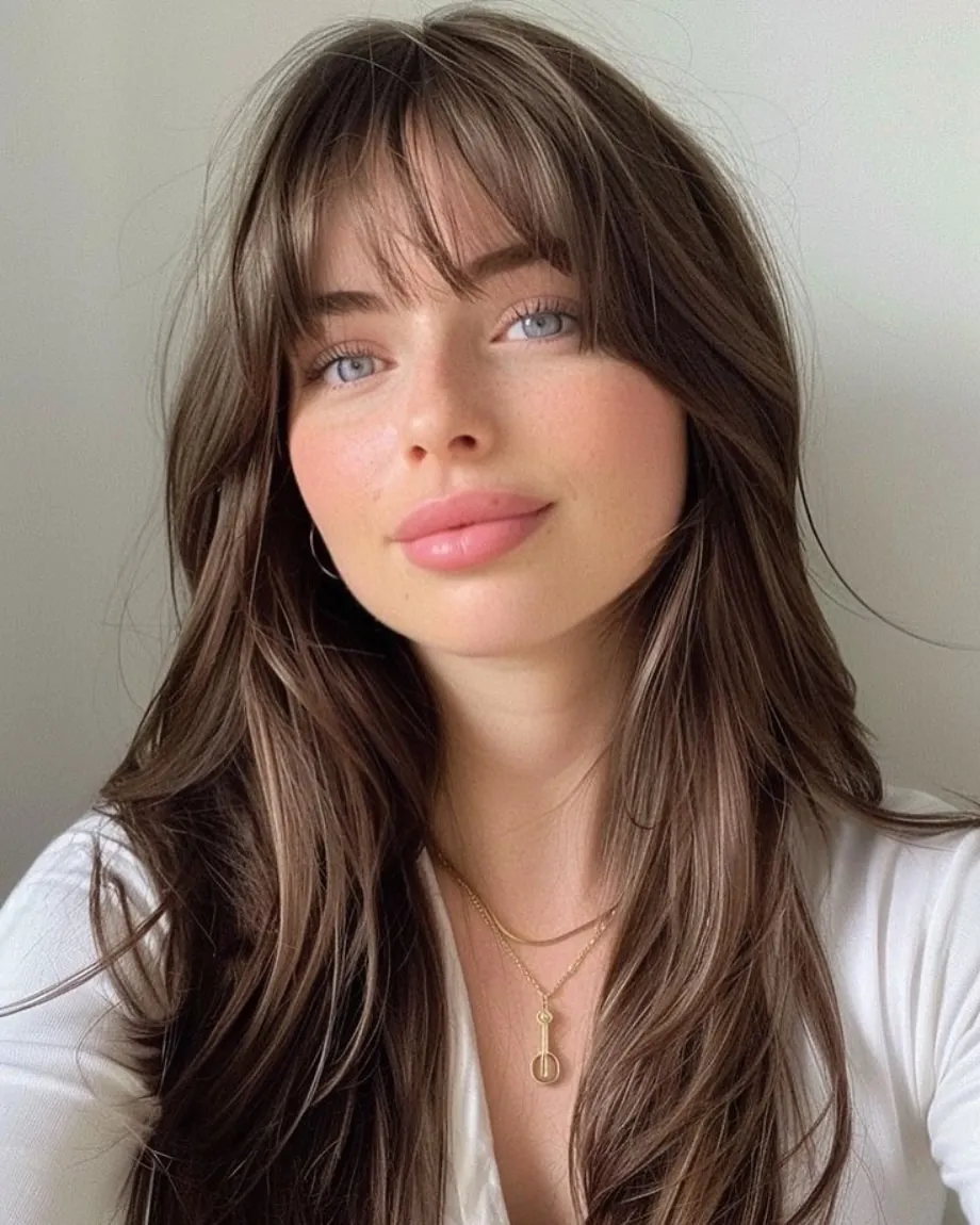 Long shag layers with wispy bangs and face framing