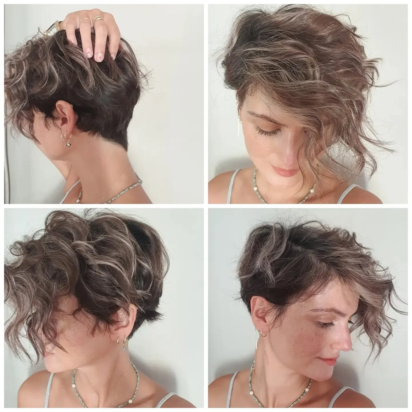 Curly long pixie with a side-swept top