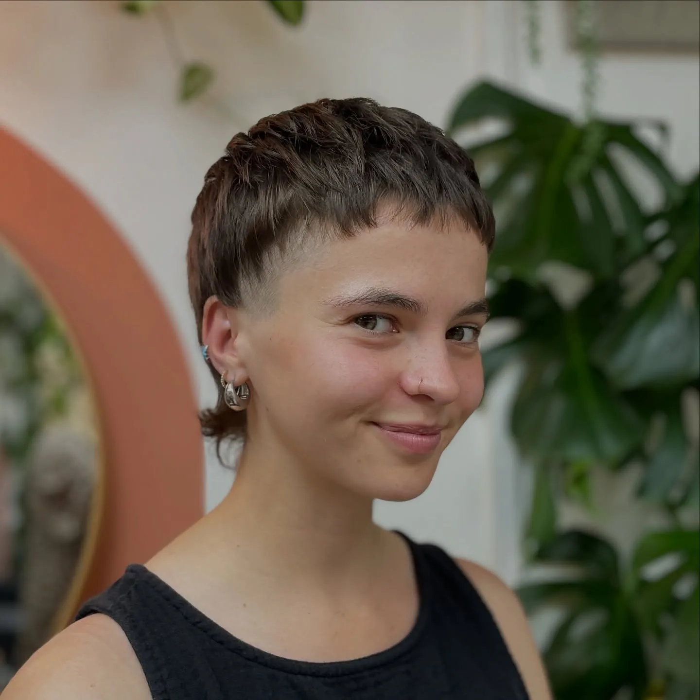 Short pixie with micro fringe and tiny tapered sides