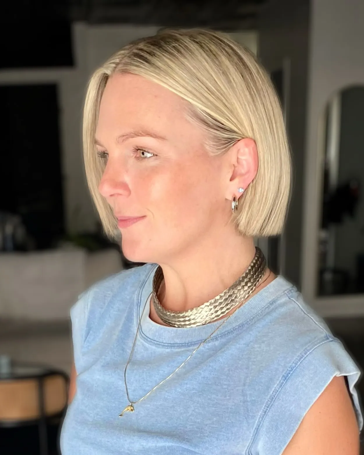 sleek ear-length bob haircut
