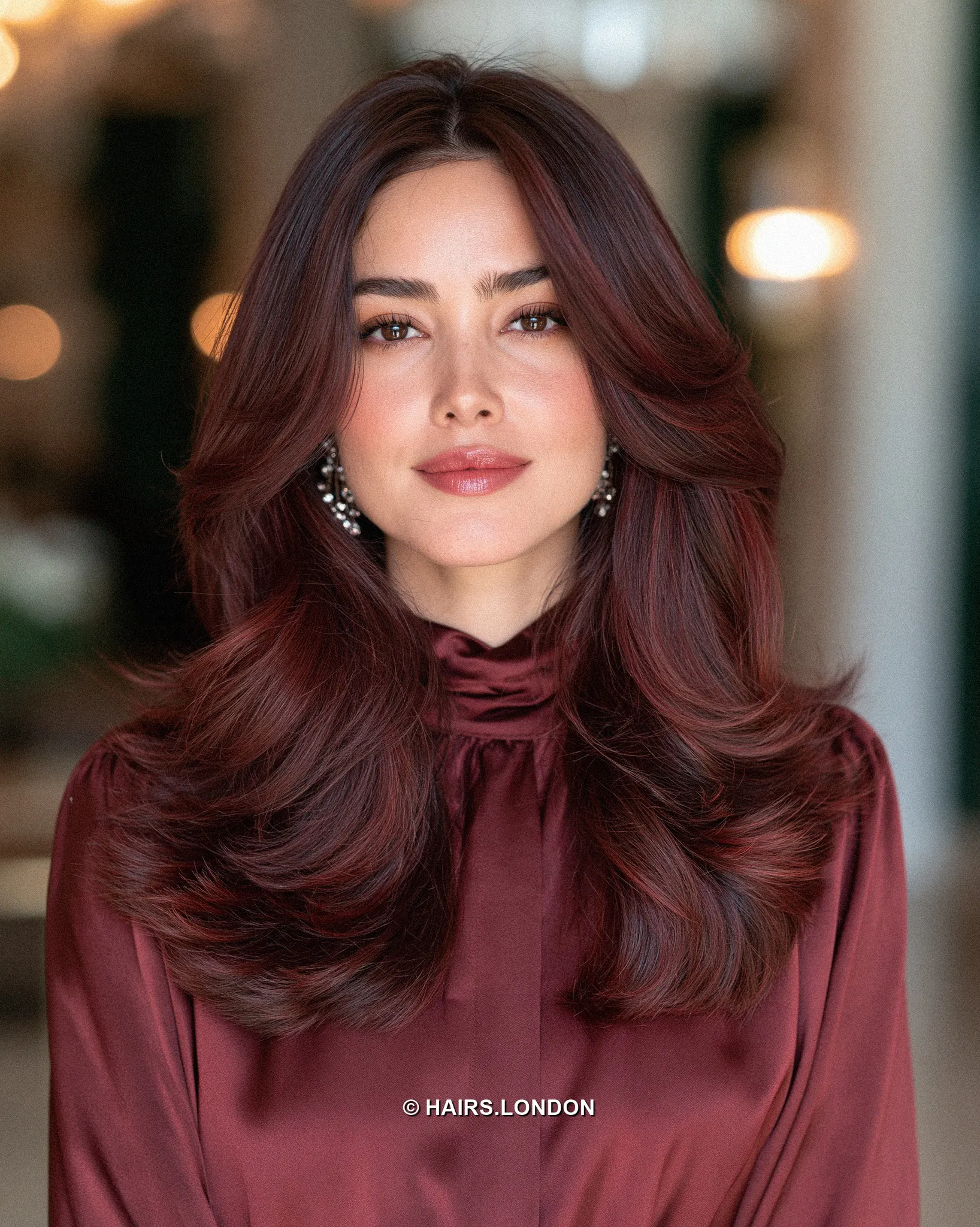 Feathered Mahogany Layers showing mahogany hair colour