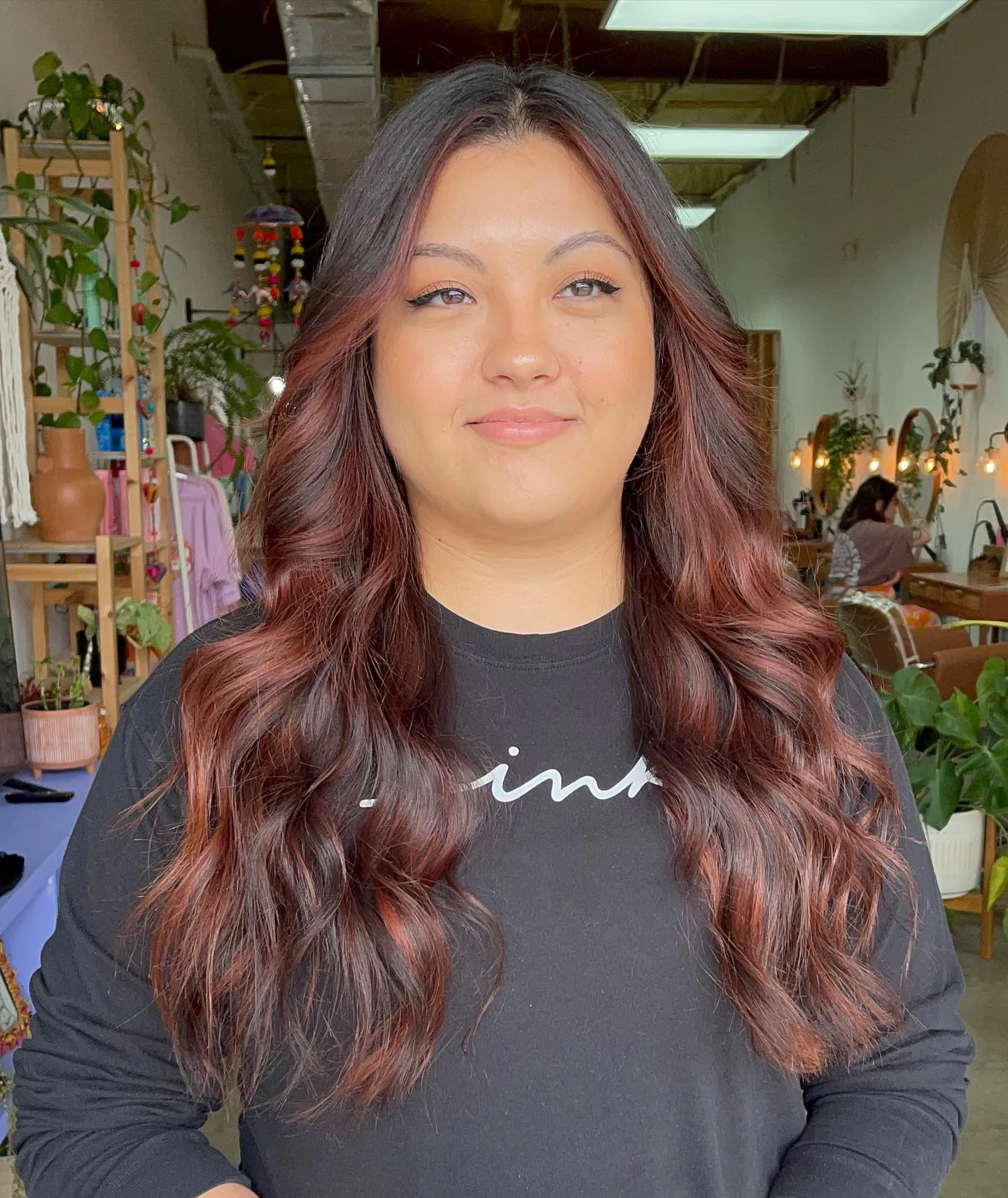 Soft Mahogany Curls showing mahogany hair colour