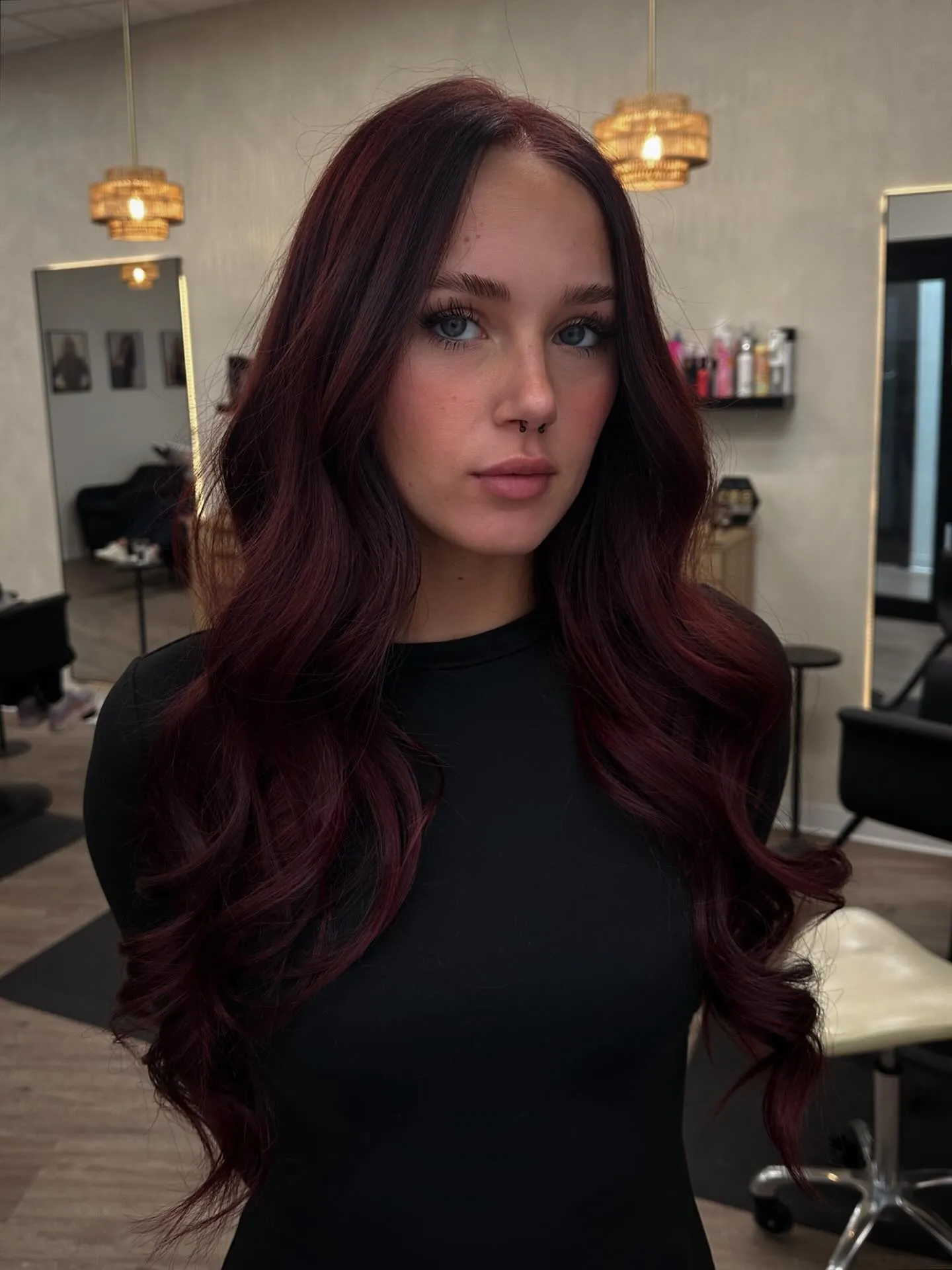 Deep Mahogany Curls showing mahogany hair colour