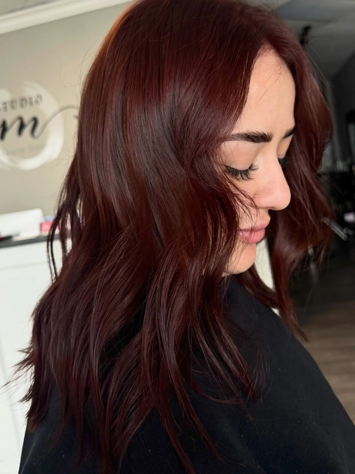 Dark Maroon Layers showing maroon hair colour