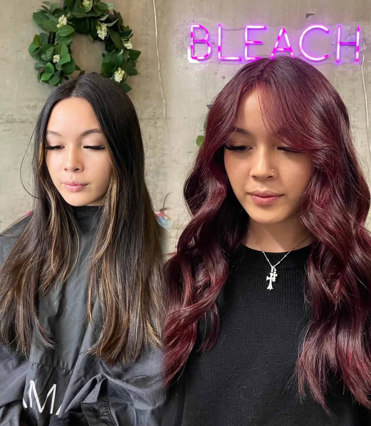 Maroon Salon Waves showing maroon hair colour