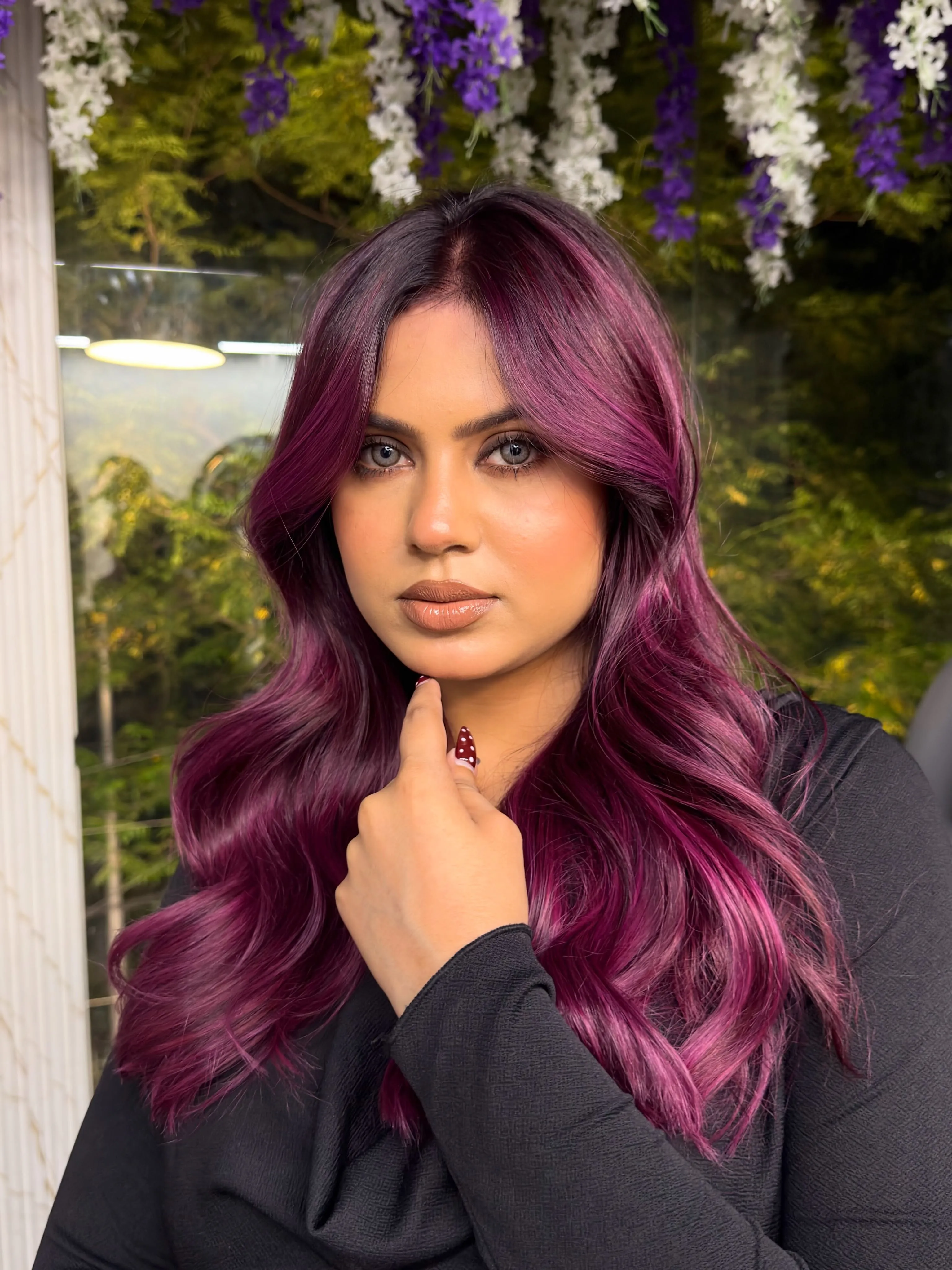 plum hair with glamour waves