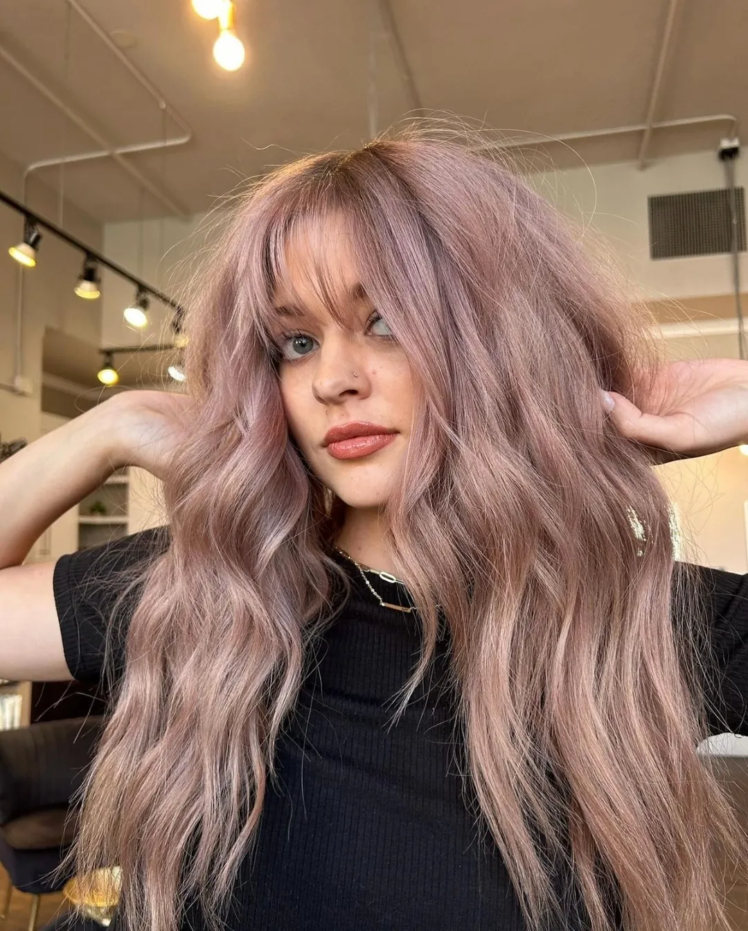 rose brown hair with smoky long waves