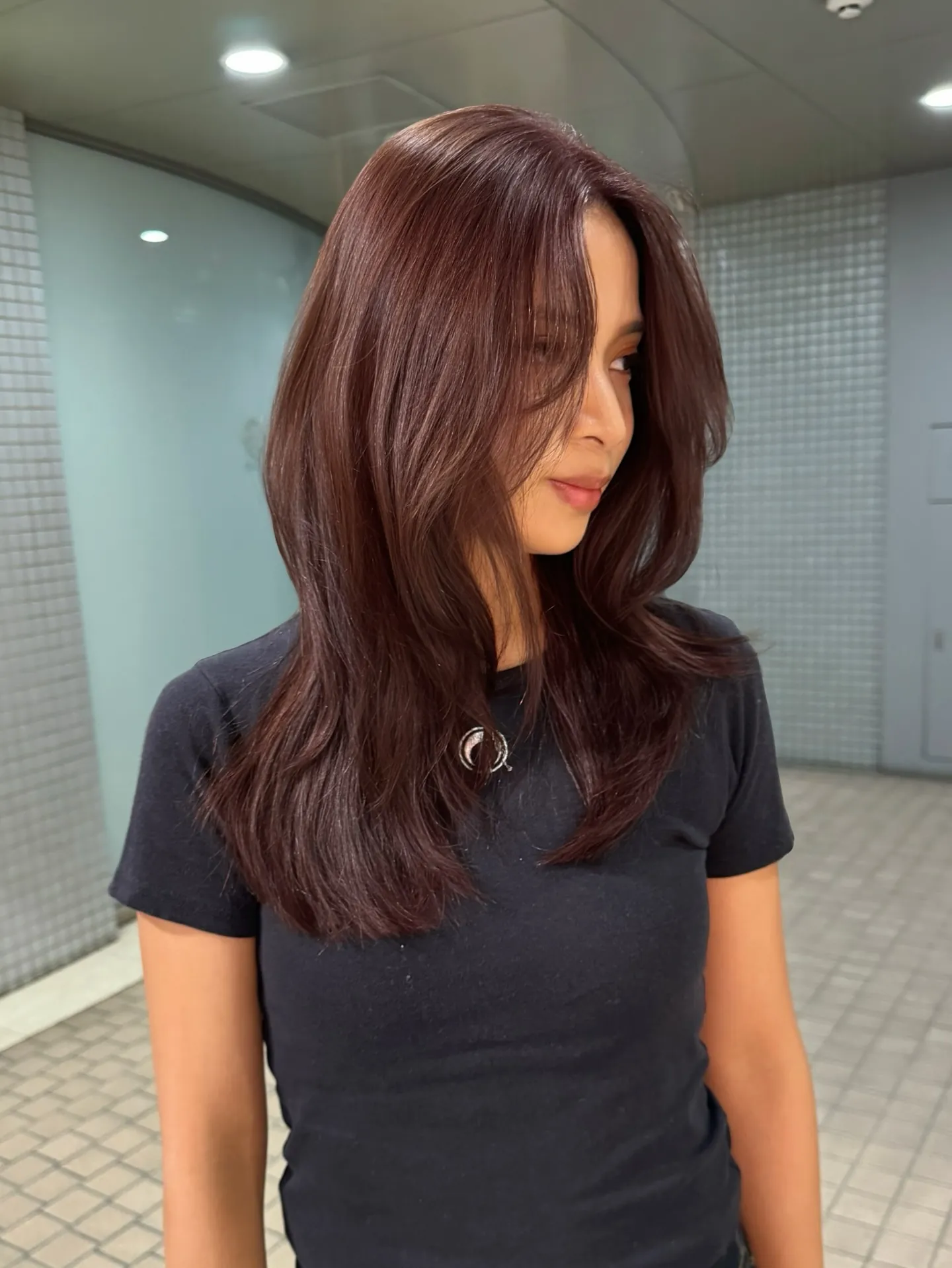 rose brown hair with sleek long layers