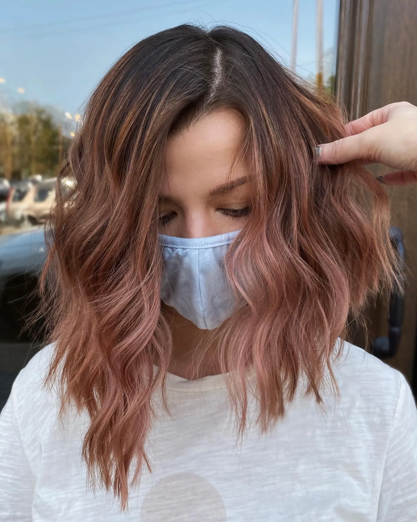 rose brown hair with tousled wavy lob