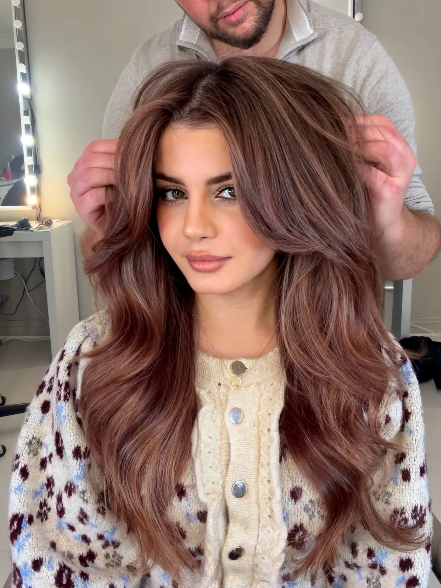 rose brown hair with dimensional blowout layers