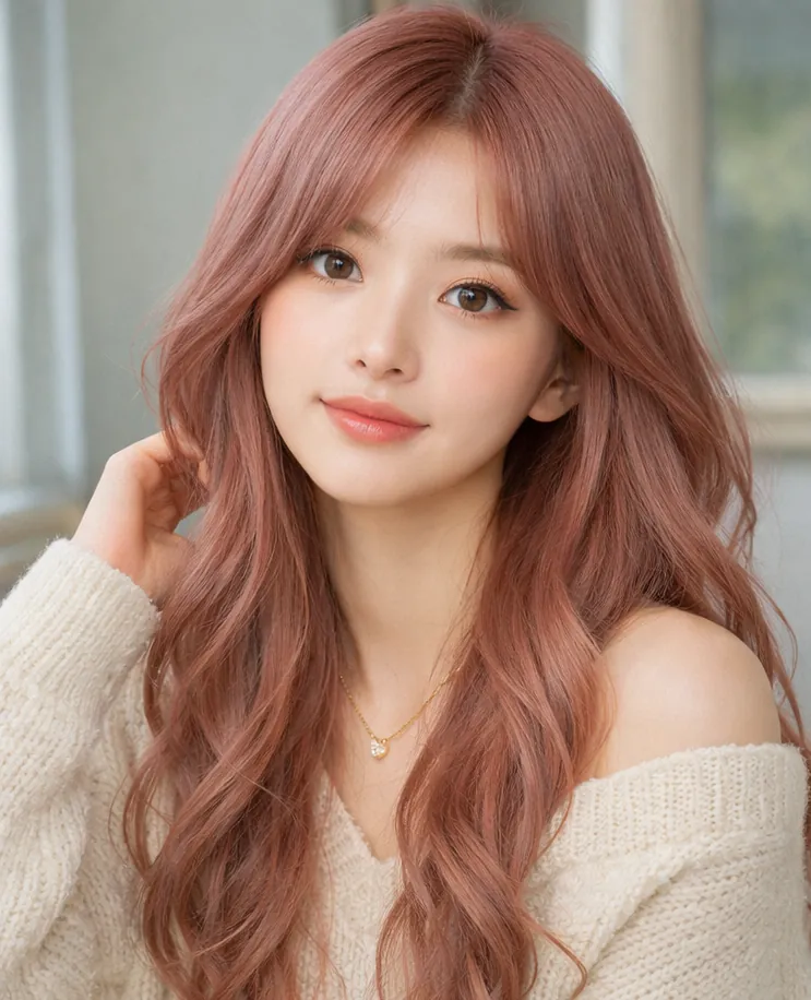 rose brown hair with airy long layers