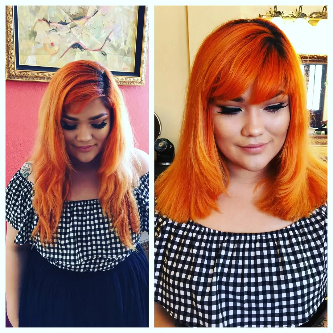 Orange Layered Lob with 1990s-inspired layers