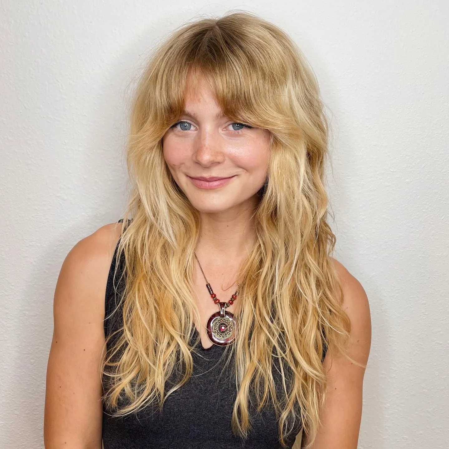 Wavy Shag Layers with 1970s-inspired layering