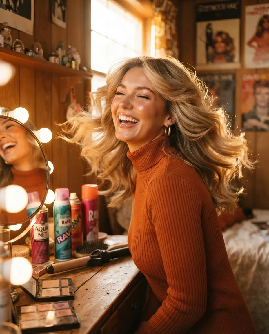 Golden Feathered Waves with 1970s-inspired layering