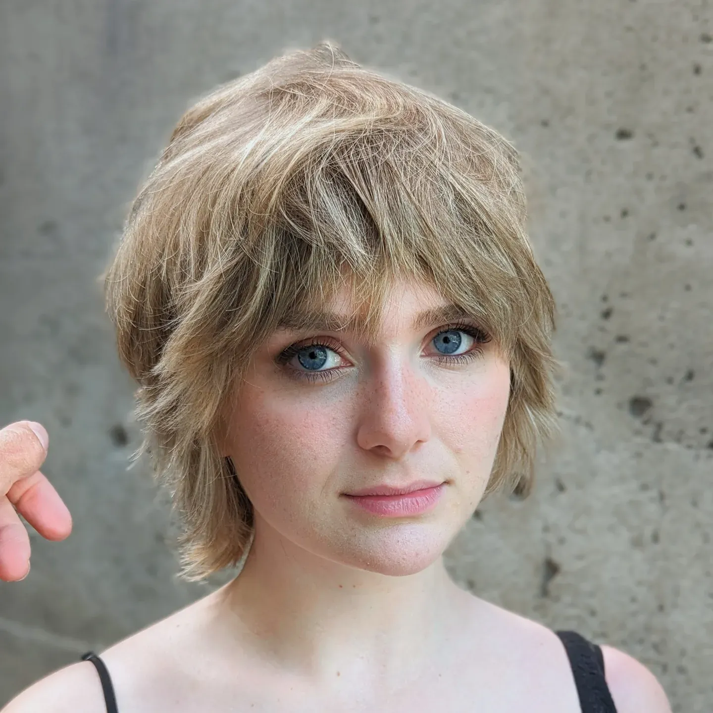Wispy layered bixie with long fringe and soft textured ends