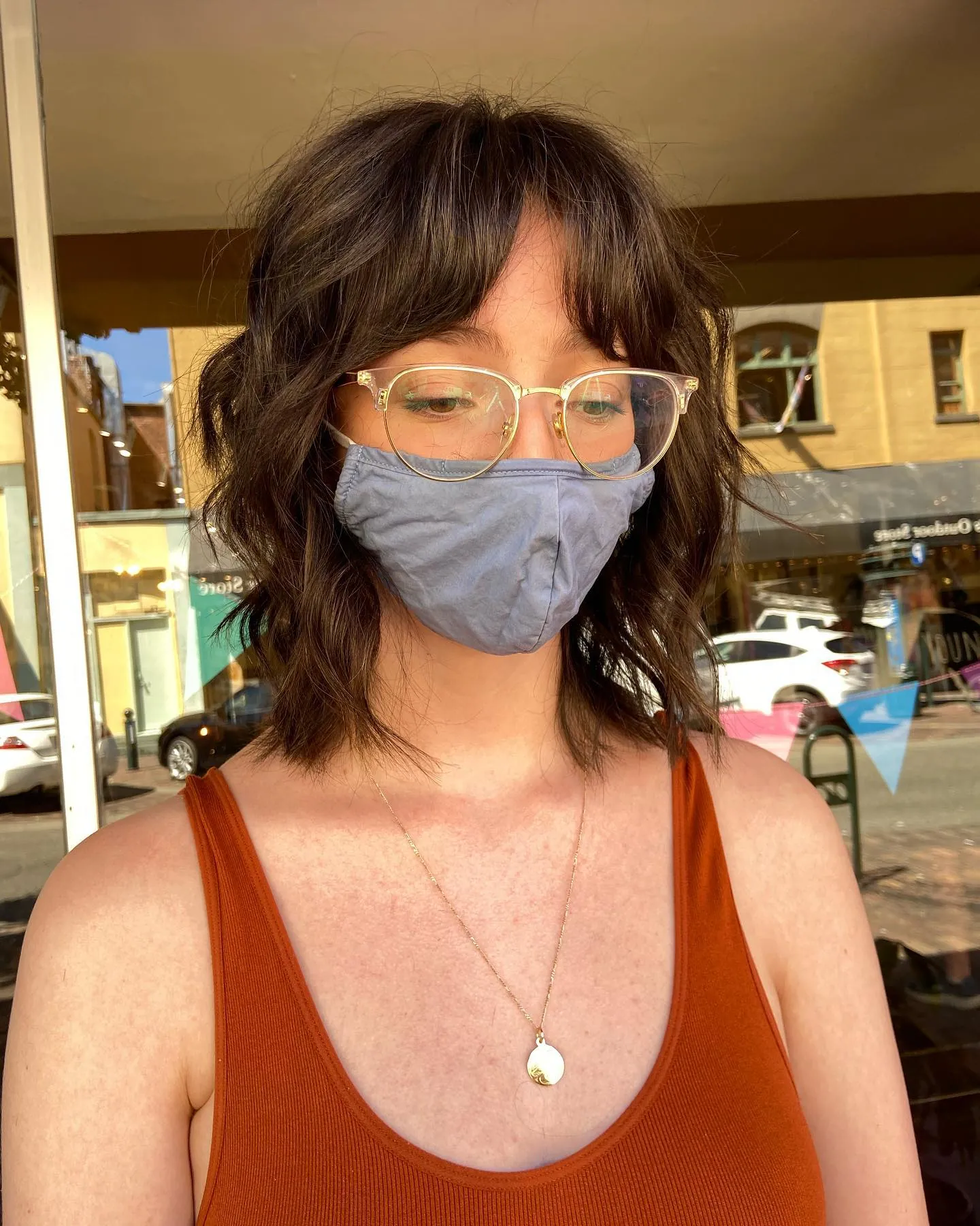 Layered shaggy bob with airy wispy bangs