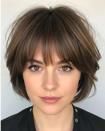 Feathered bixie with wispy layered bangs