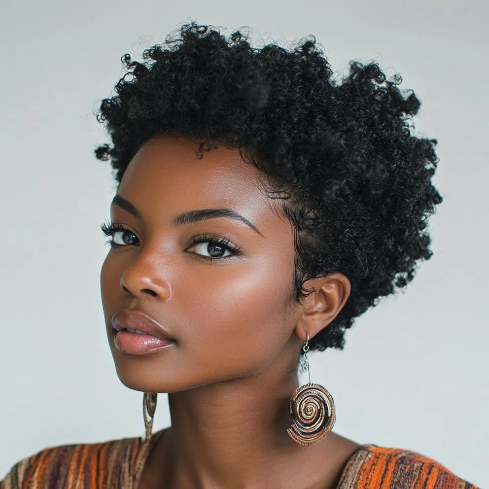 Rounded coily afro with full short texture