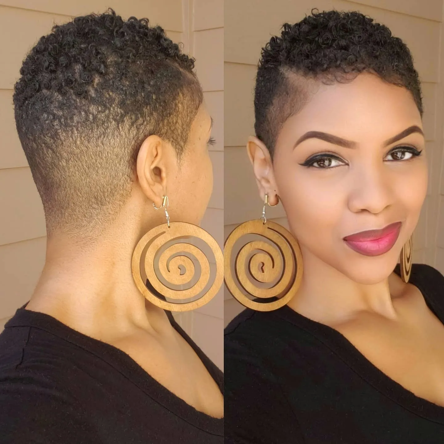 Curly taper fade with closely cut sides