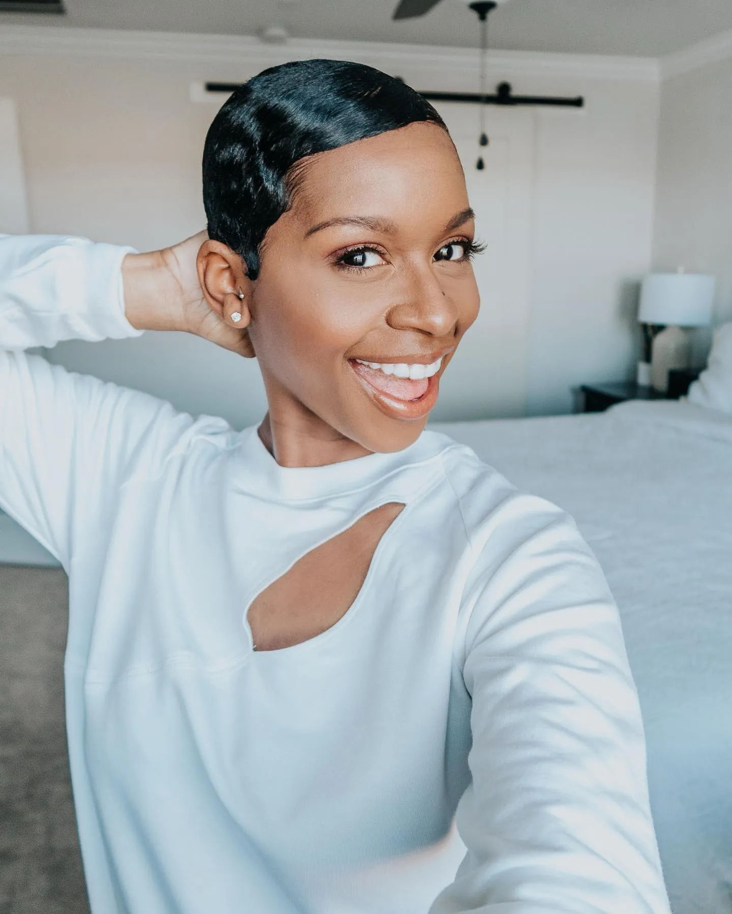 Sleek finger waves on very short hair
