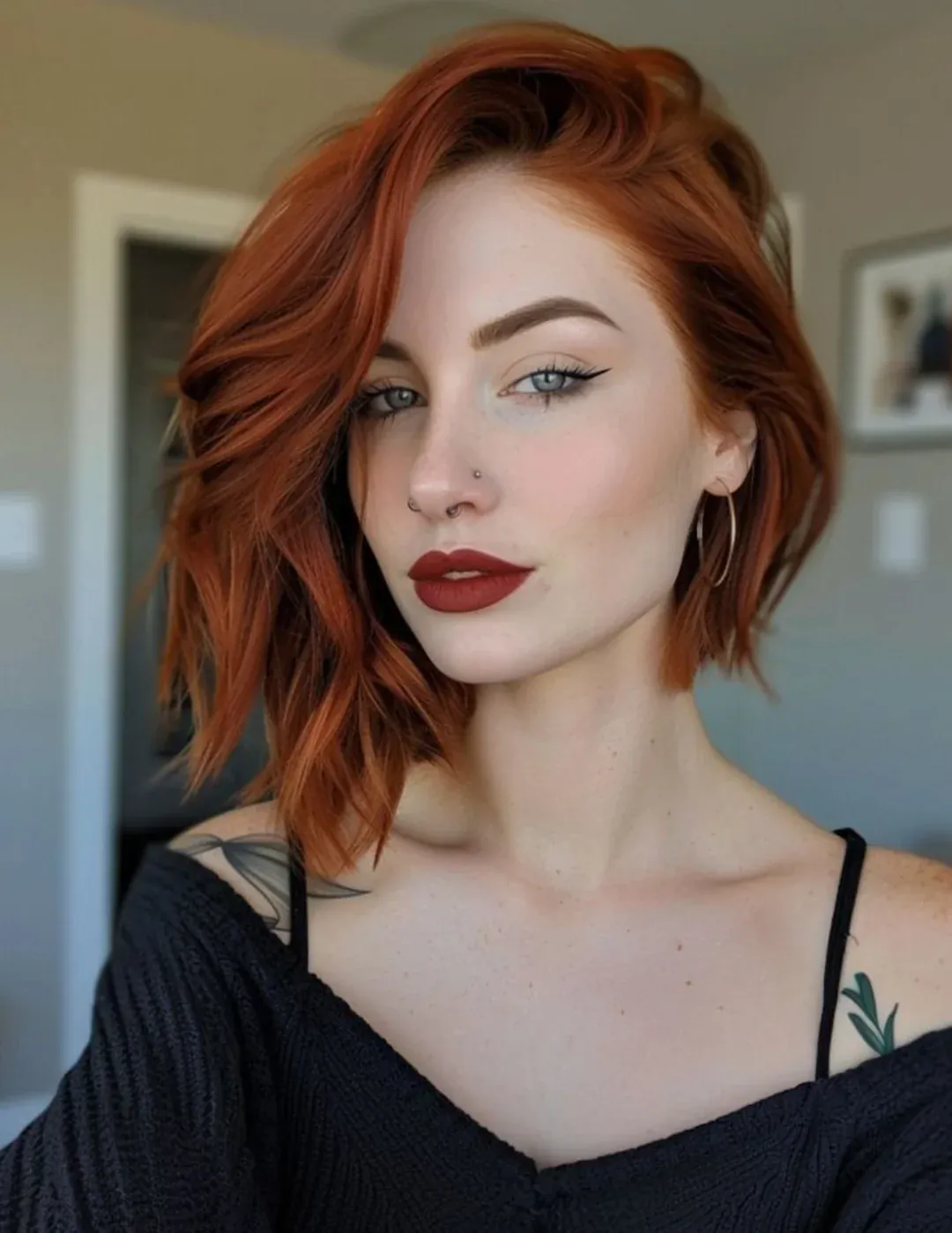 Side-Part Auburn Bob in short red hair