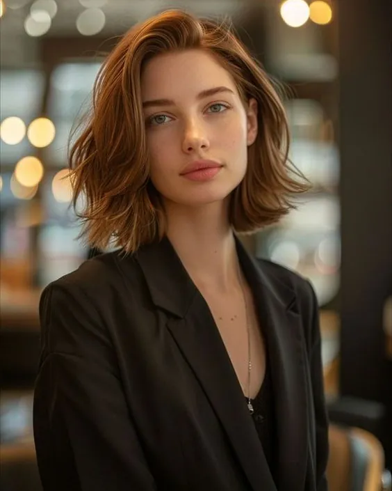 Flipped auburn side-part lob with airy ends