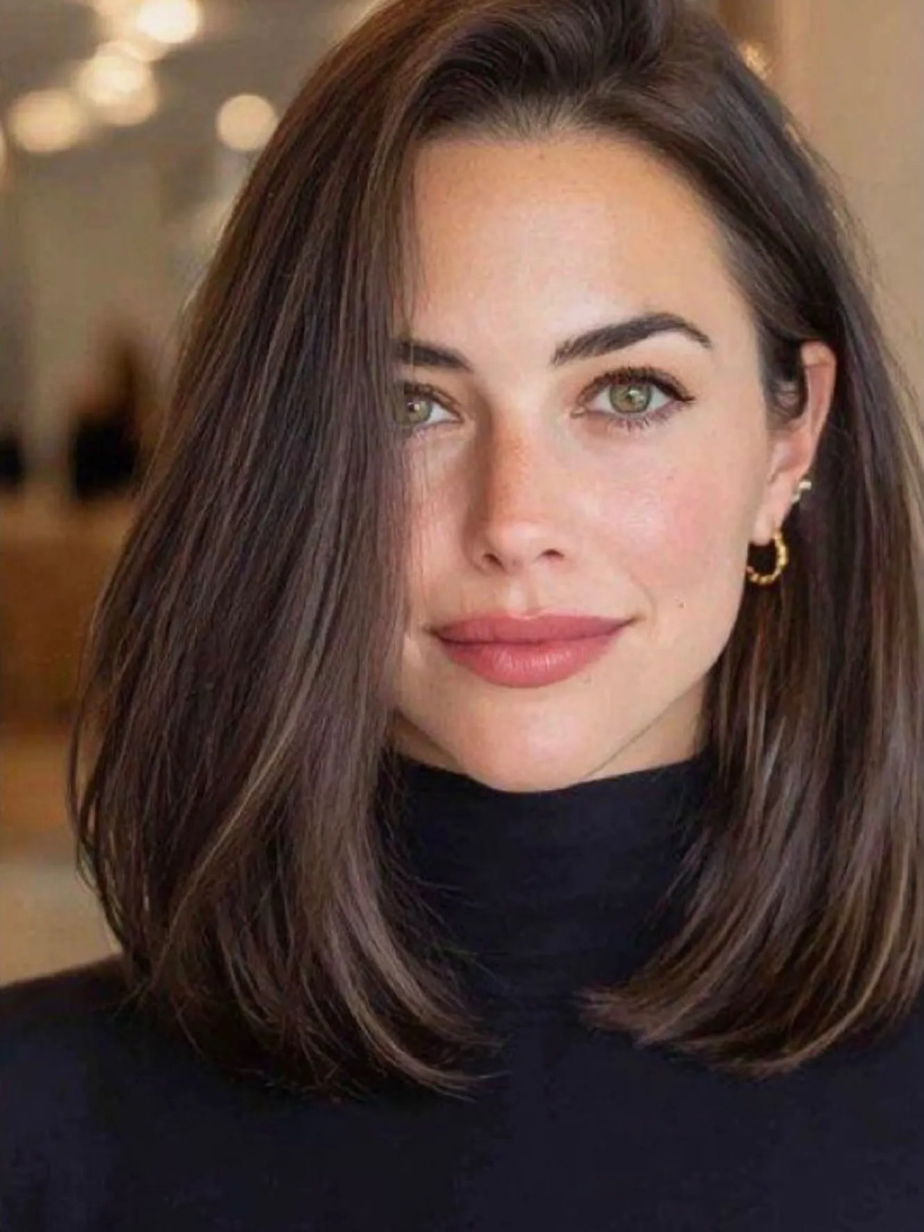 Smooth blunt side-part lob with curved ends