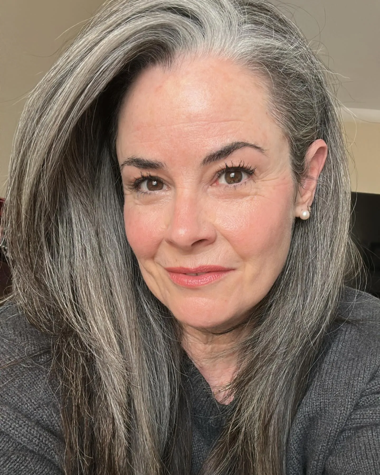 Salt and pepper bob with smooth side part