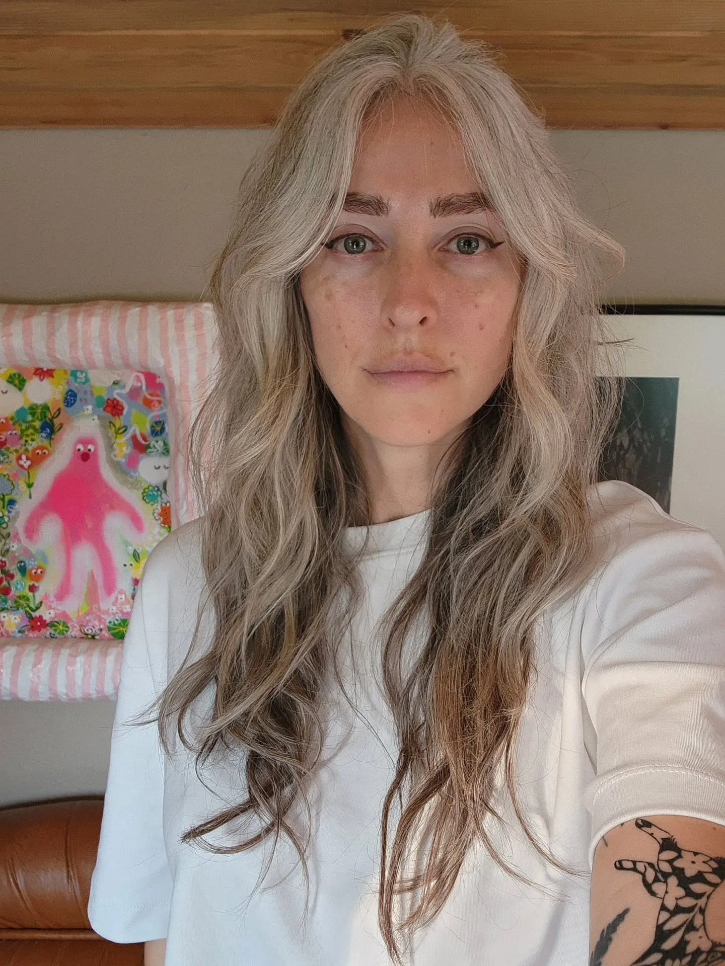 Long pale silver waves with centre part