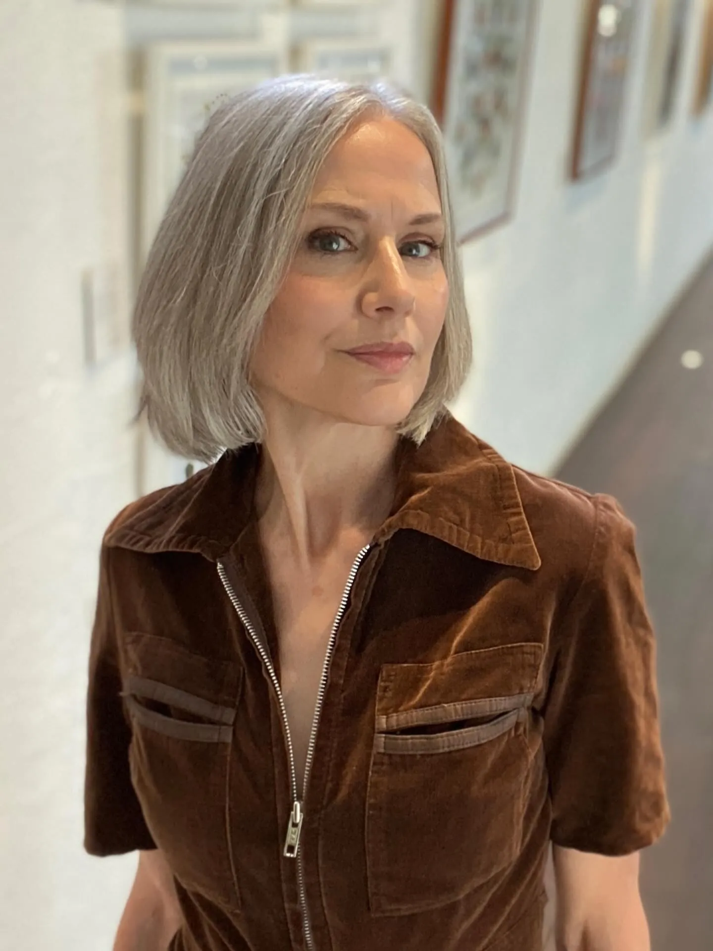 Soft silver bob with smooth side part