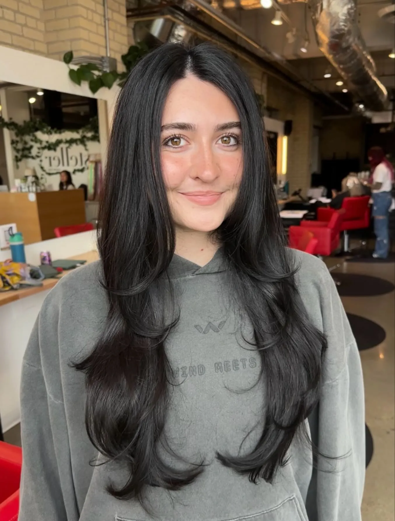 Long Soft Black Layers showing soft black hair colour