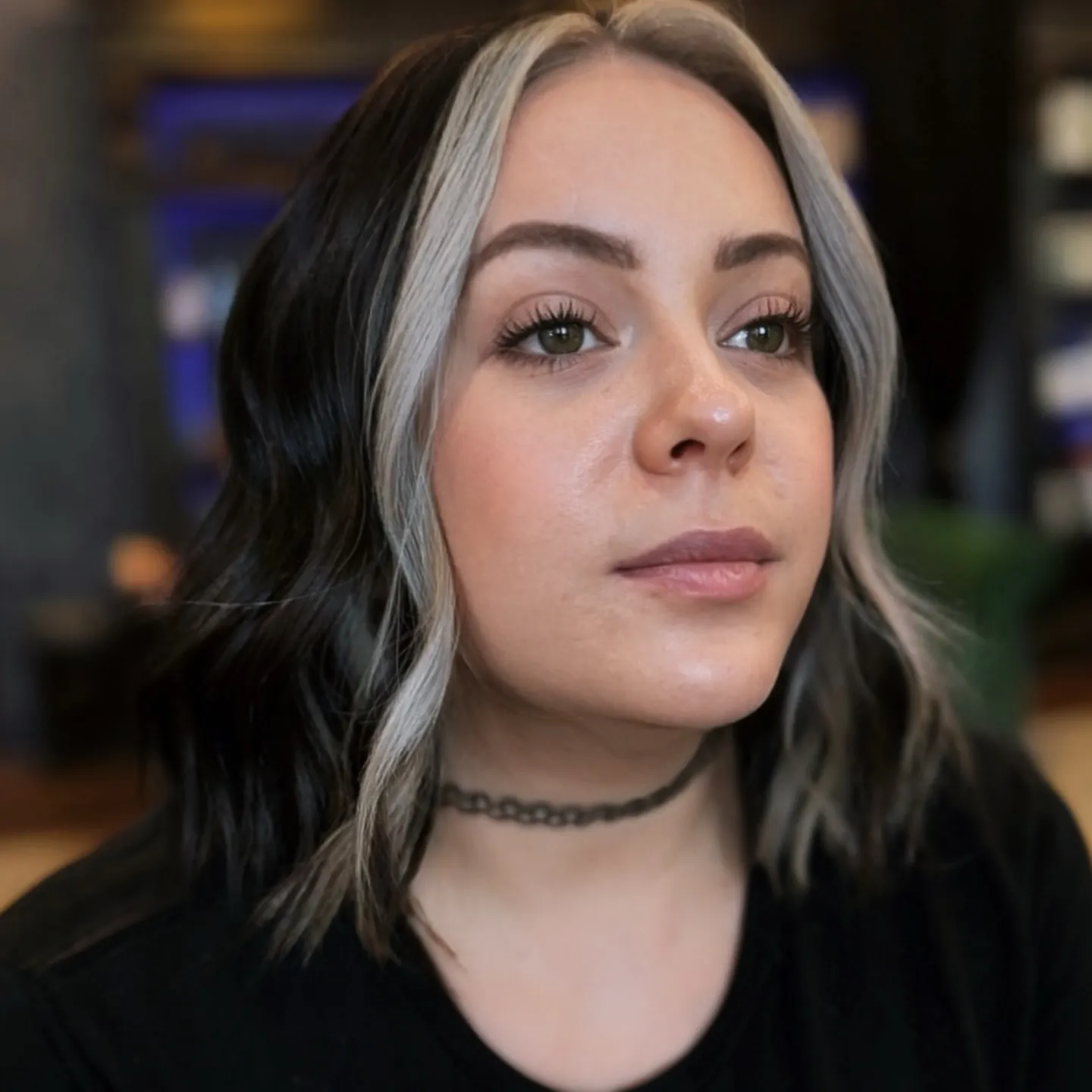 Smoky Highlighted Lob showing soft black hair colour