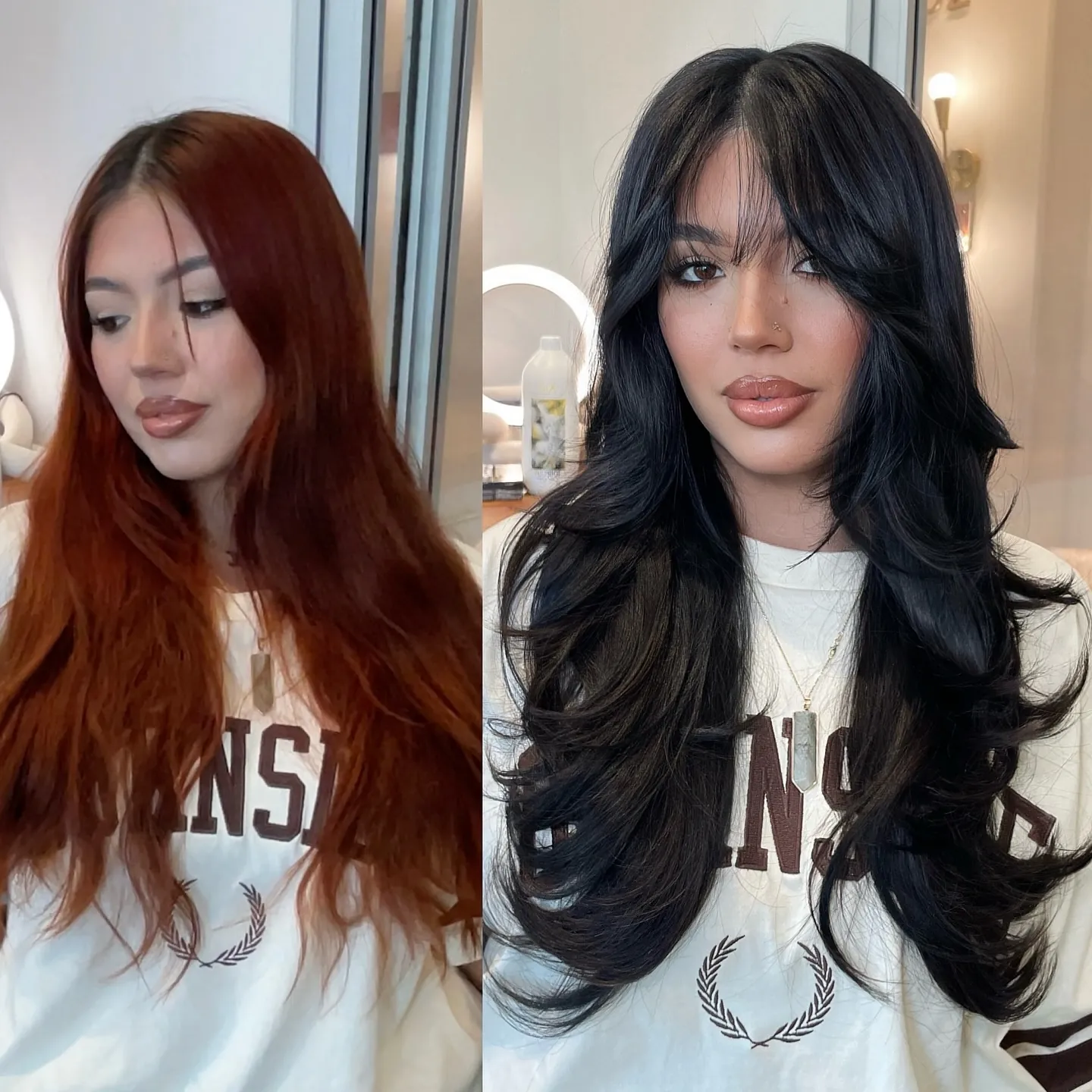 Black Curtain Layers showing soft black hair colour