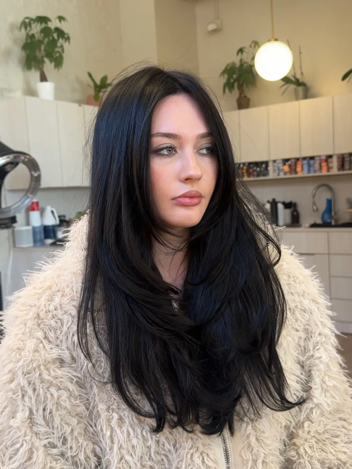 Thick Black Waves showing soft black hair colour