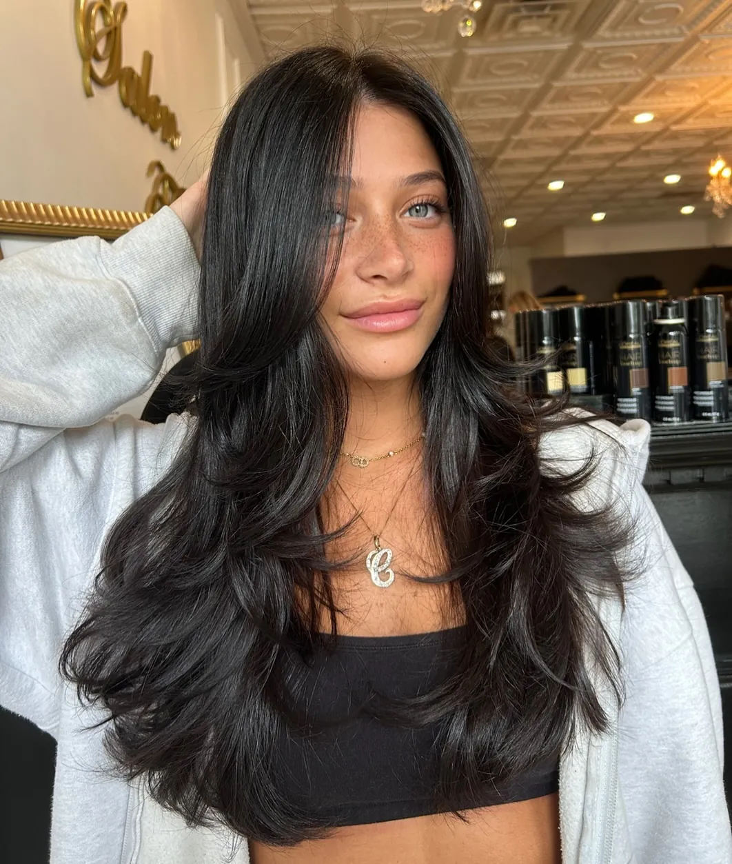 Soft Black Face Layers showing soft black hair colour