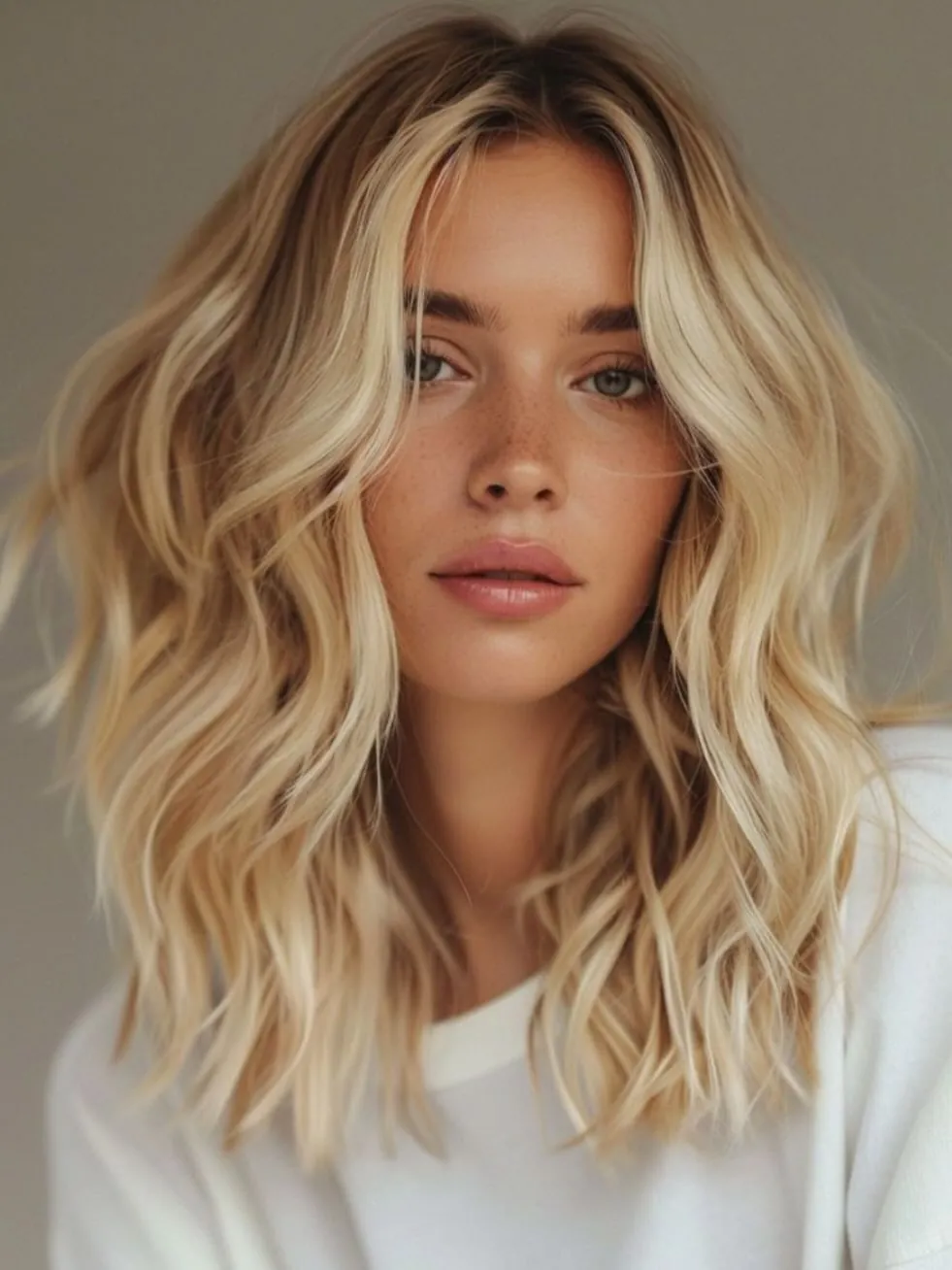 Beachy wavy lob with center part