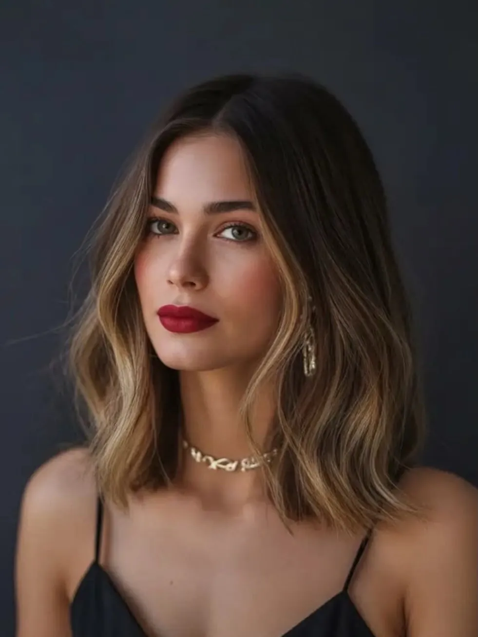 Rooted wavy lob with loose textured ends