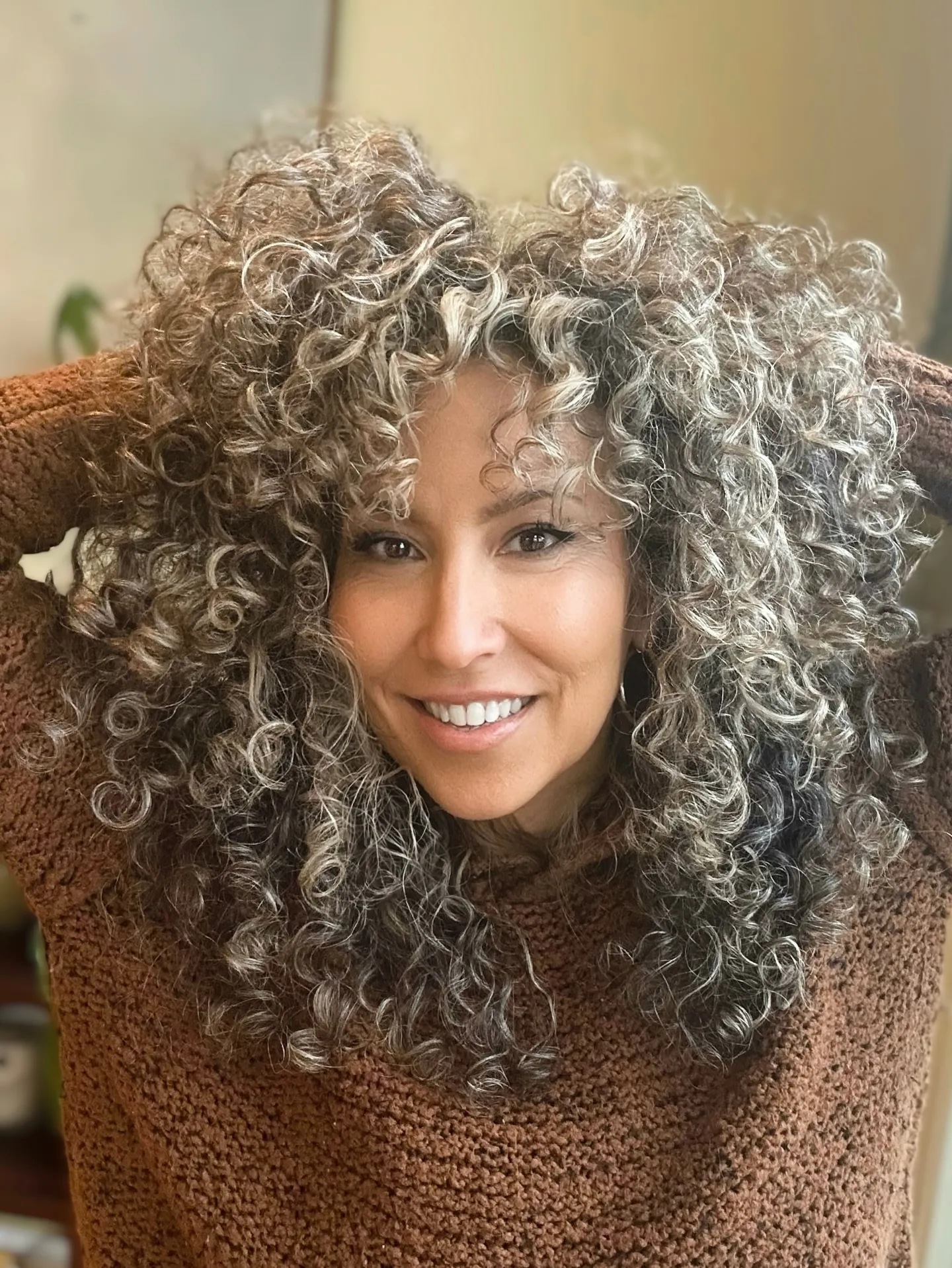 Full silver curly shag with tight ringlets