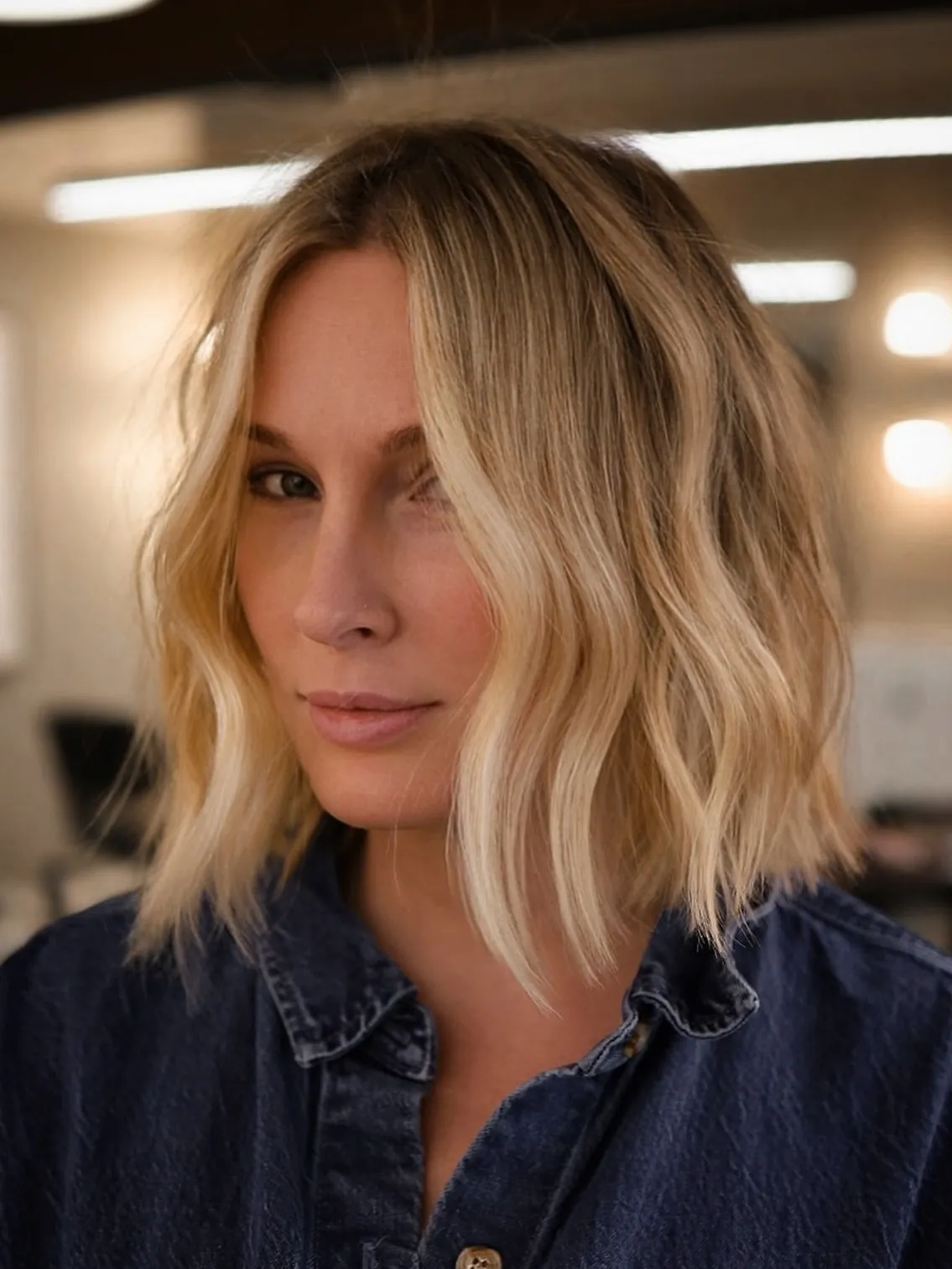 Wavy shoulder length blonde lob