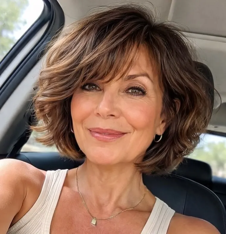 Short wavy bob with soft bangs