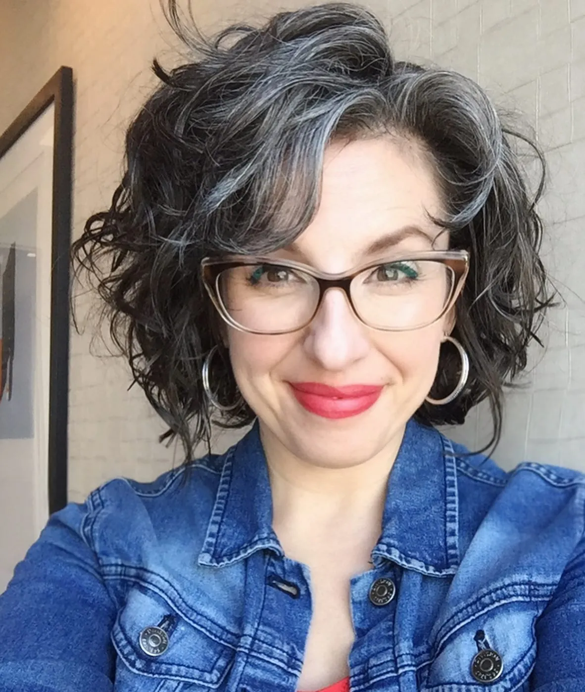 Tousled short wavy bob with a deep side part